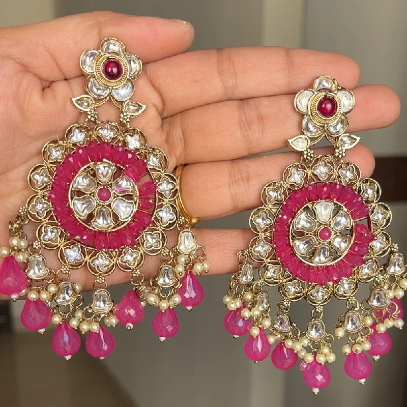 Elegant Gold Earrings-Elegant Gold Earrings-ShringarStreet Gold Plated Kundan Stone And Beads Dangler Earrings