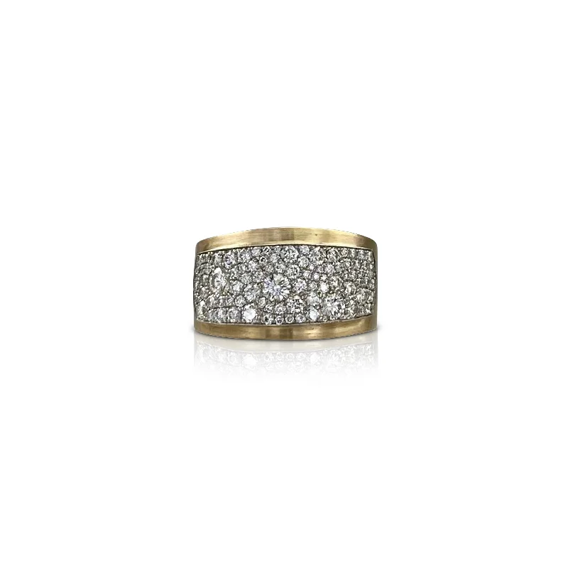 Platinum Wedding Ring-Diamond Mosaic Yellow Gold Band