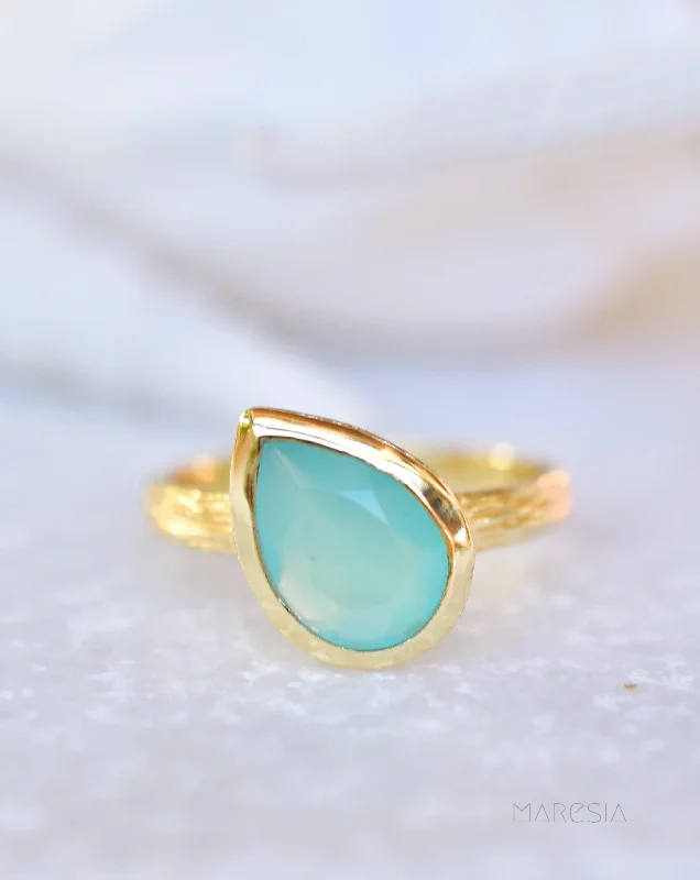 Birthstone Ring for Women-Lica Aqua Chalcedony Gold Ring ~ 18k Gold Plated ~ SMR124