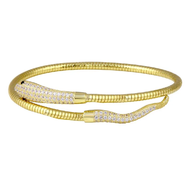 Customizable Birthstone Bracelet-Clearance-Gold Plated 925 Sterling Silver Snake CZ Bracelet - ECB016GP