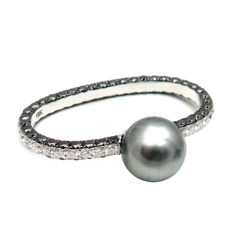 Silver Band Ring-Pearl Diamond Ring