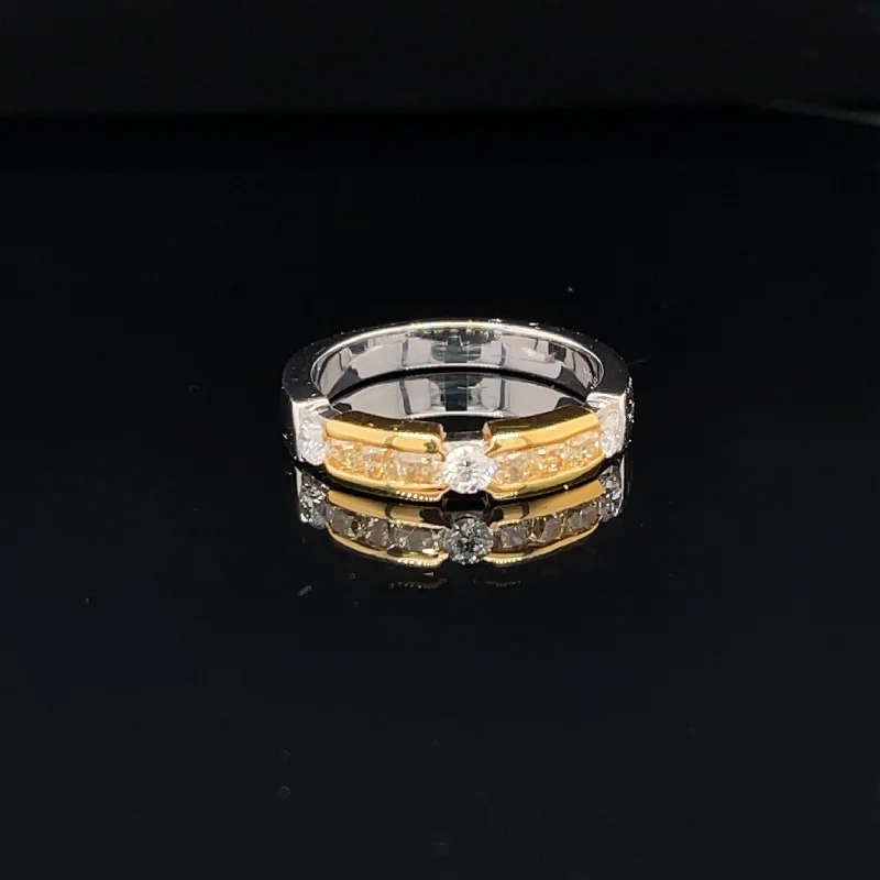 Emerald Cut Engagement Ring-Fancy Yellow & White Diamond Deluxe 18k Two Tone Stackable Wedding Band - (#102-RGDIA 657176)