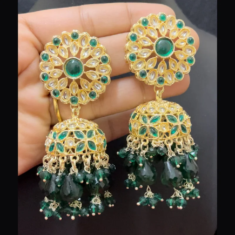 Large Statement Earrings-Large Statement Earrings-ShringarStreet Gold Plated Kundan And Beads Jhumki Earrings