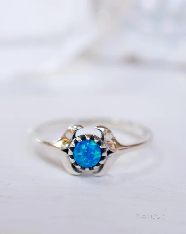 Sterling Silver Engagement Ring-Mermaid  Tail Blue Opal Ring ~Sterling Silver 925~ SMR049