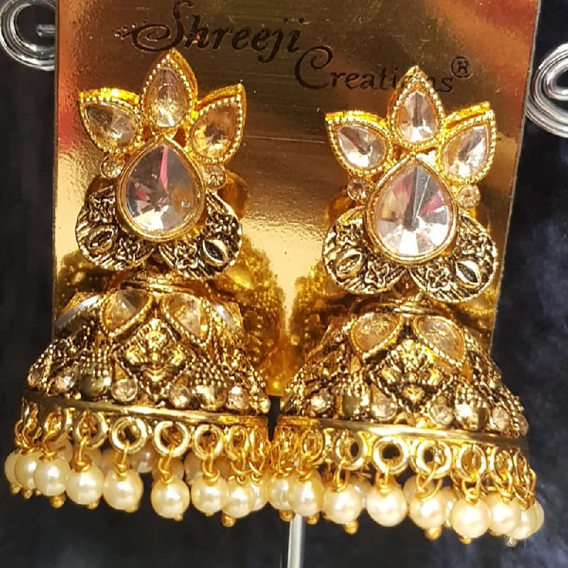 Beaded Dangle Earrings-Beaded Dangle Earrings-Shreeji Gold Plated Crystal Stone Jhumki Earrings