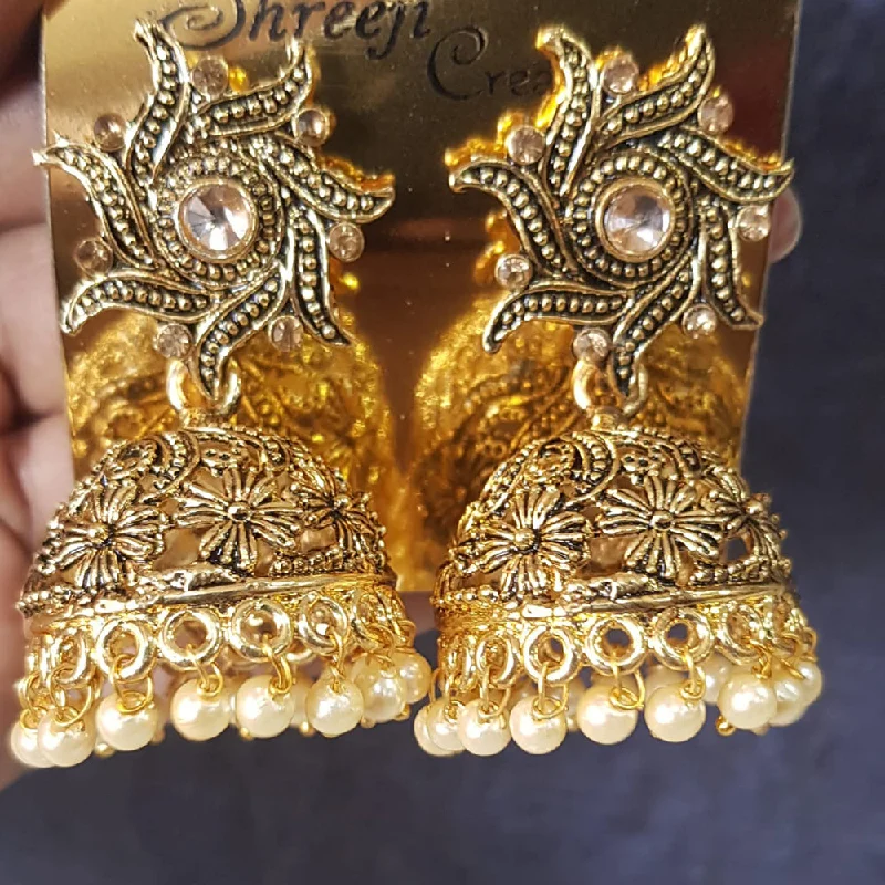 Luxury Gold Drop Earrings-Luxury Gold Drop Earrings-Shreeji Gold Plated Crystal Stone Jhumki Earrings